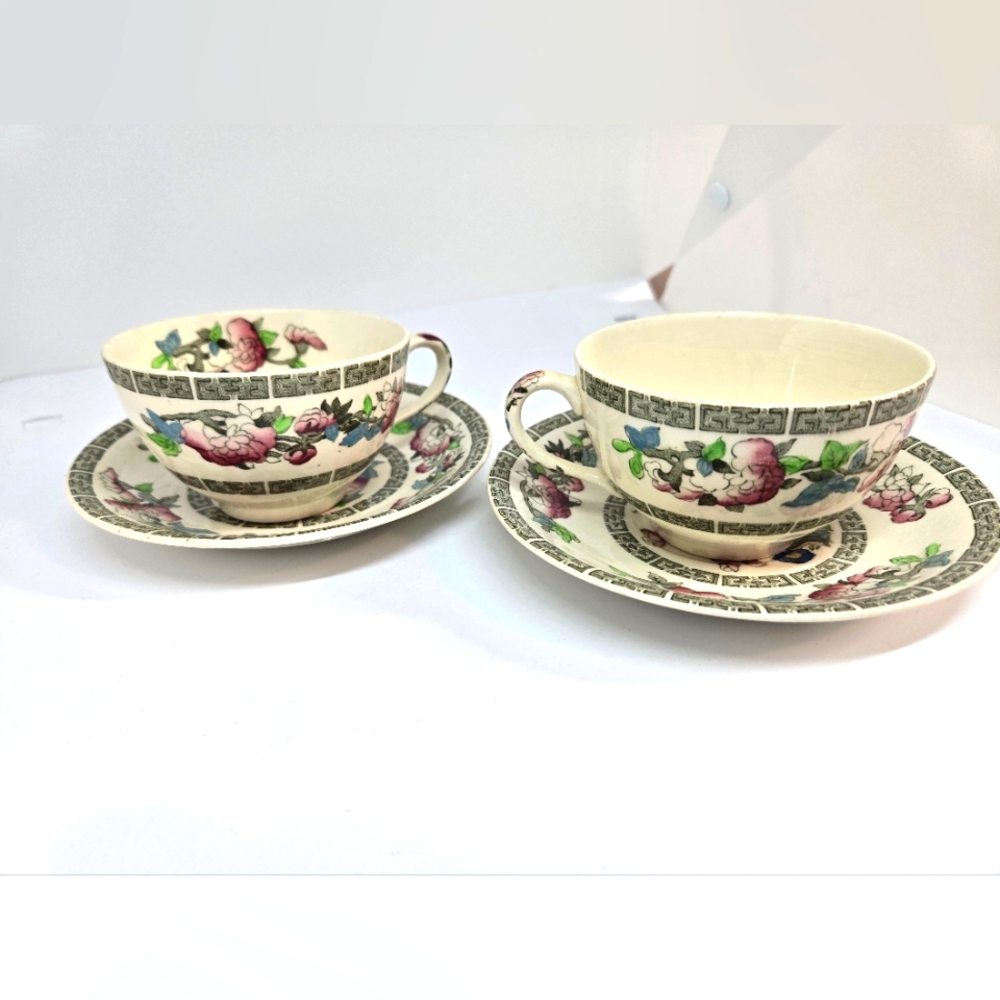 Vintage Johnson Brothers Indian Tree Pattern Tea Cups and Saucers Set of Two